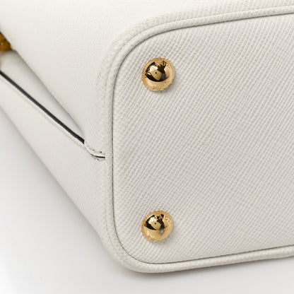 Prada Saffiano Cuir Calfskin Small Panier Bucket Bag White Black 7 of 9