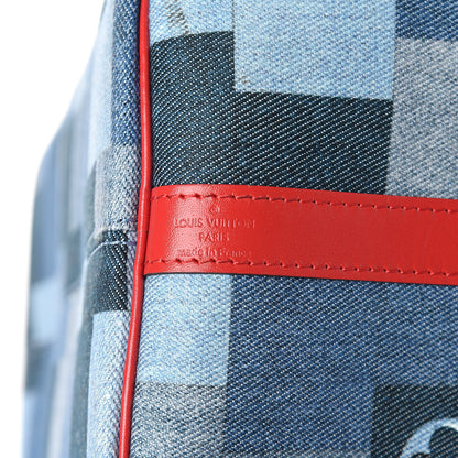 Louis Vuitton Denim Damier Monogram Patchwork Speedy Bandouliere 30 Blue Rouge 5 of 11
