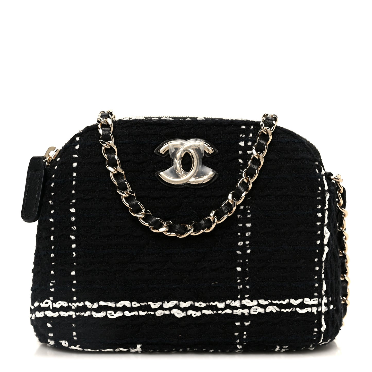 Tweed Quilted Mini Clutch With Chain Black White