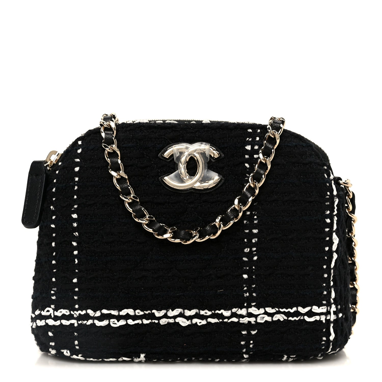 Chanel Tweed Quilted Mini Clutch With Chain Black White 1 of 11