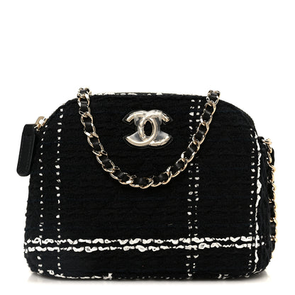 Chanel Tweed Quilted Mini Clutch With Chain Black White 1 of 11