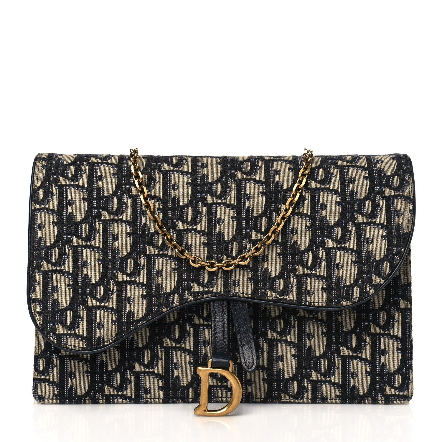 Christian Dior Oblique Saddle Chain Pouch Blue 1 of 11