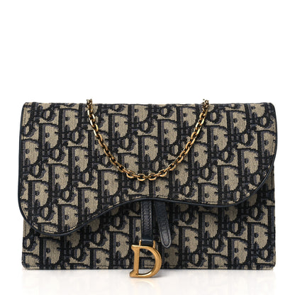 Christian Dior Oblique Saddle Chain Pouch Blue 1 of 11