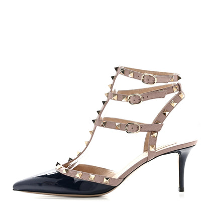 Valentino Garavani Patent Nappa Rockstud Ankle Strap 65mm Pumps 41 Marine Poudre 1 of 11
