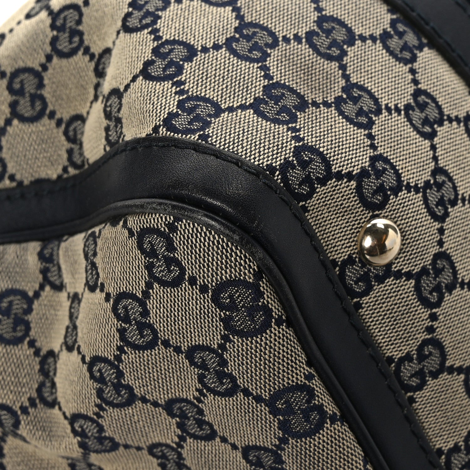 Gucci Monogram Selleria Calfskin Vintage Web Medium Boston Beige Blue 10 of 11
