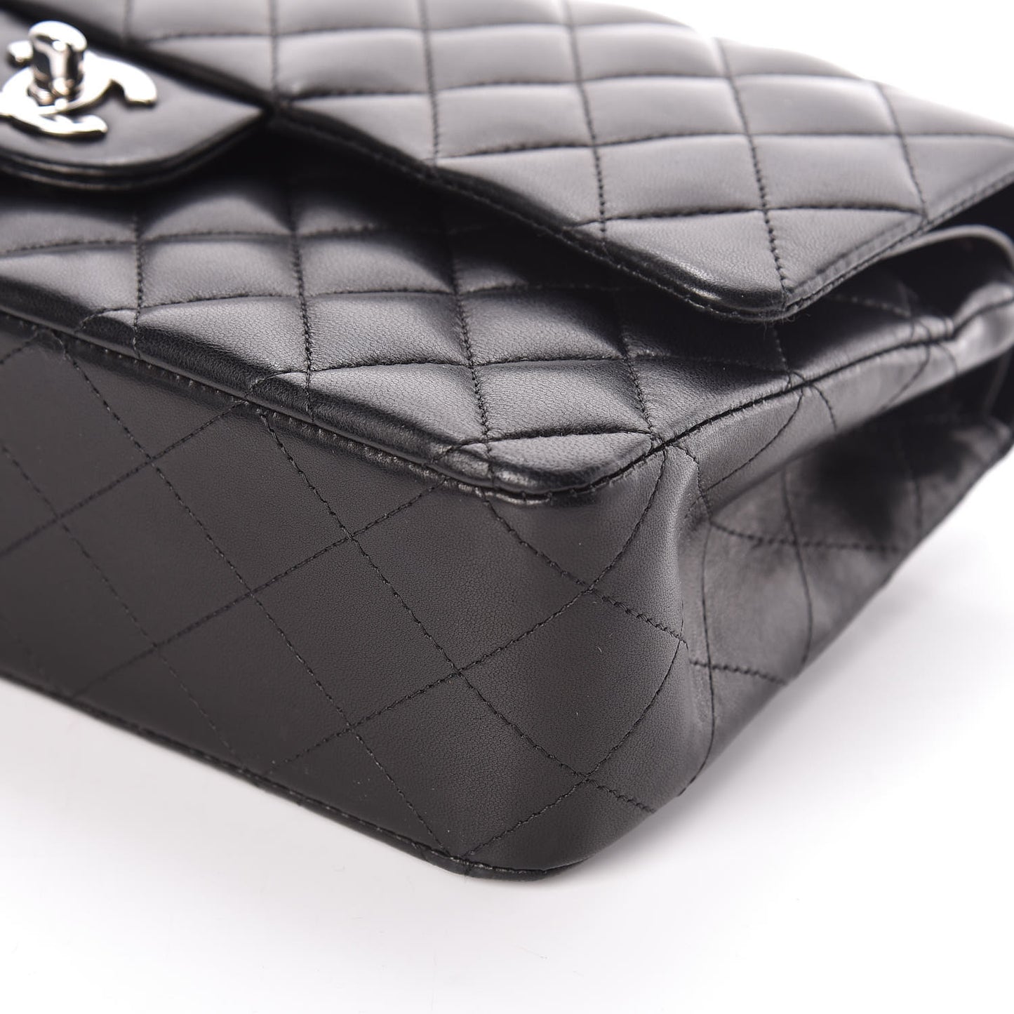 Lambskin Quilted Medium Double Flap Black
