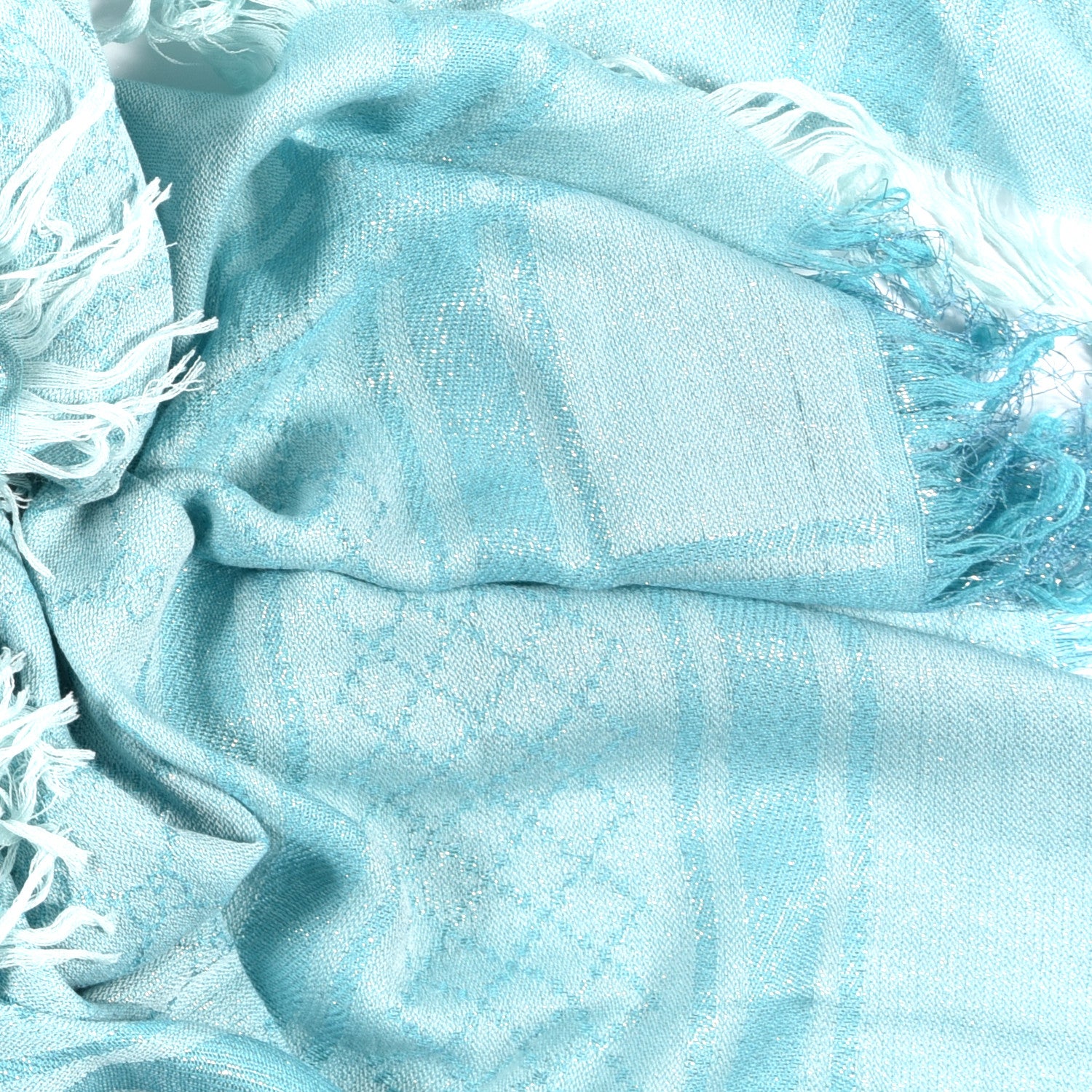Gucci Wool Silk Monogram Diamanti Fringe Shawl Aquamarine 3 of 4
