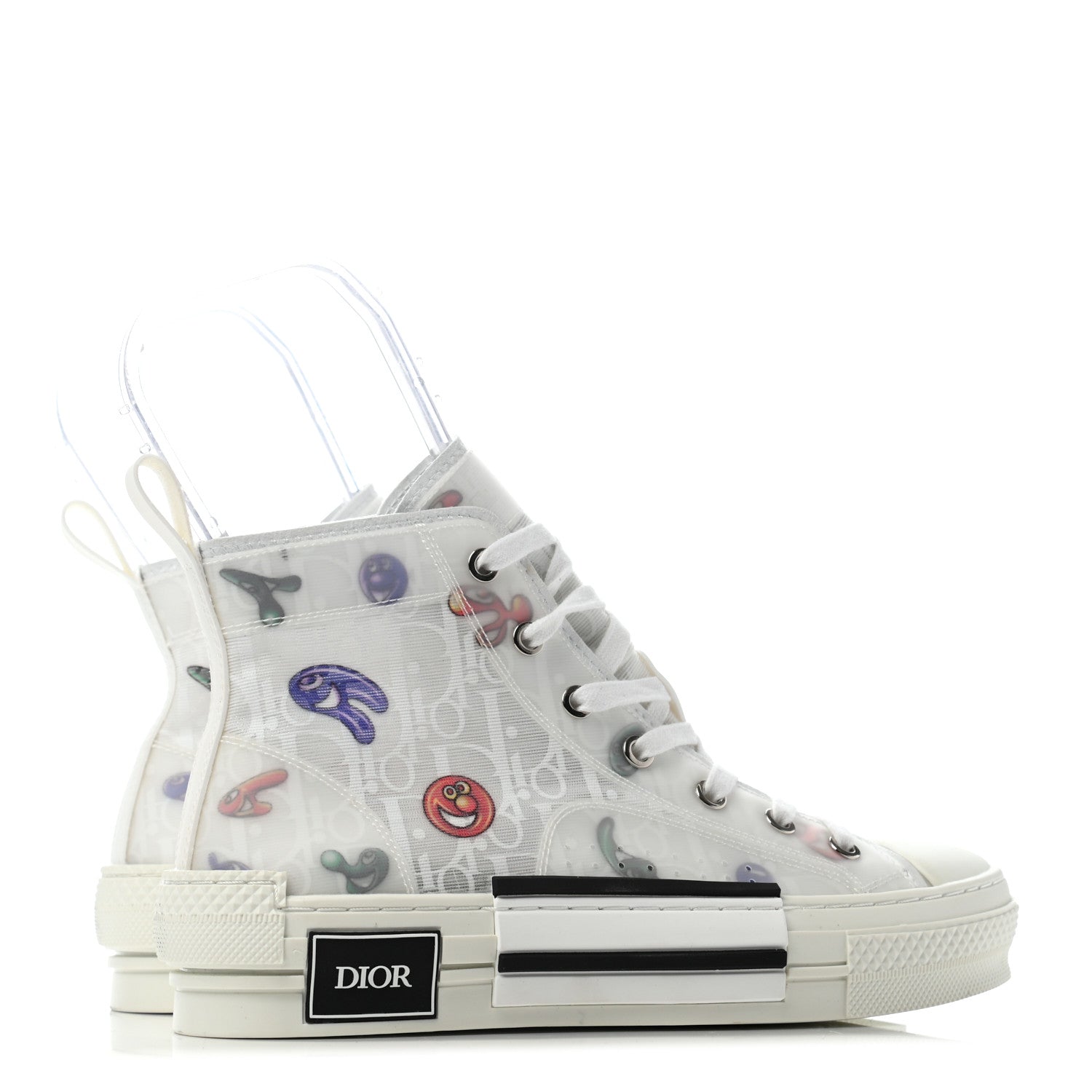 Christian Dior X KENNY SCHARF Technical Canvas Oblique Patch Mens B23 High Top Sneakers 37 White Blue 3 of 5