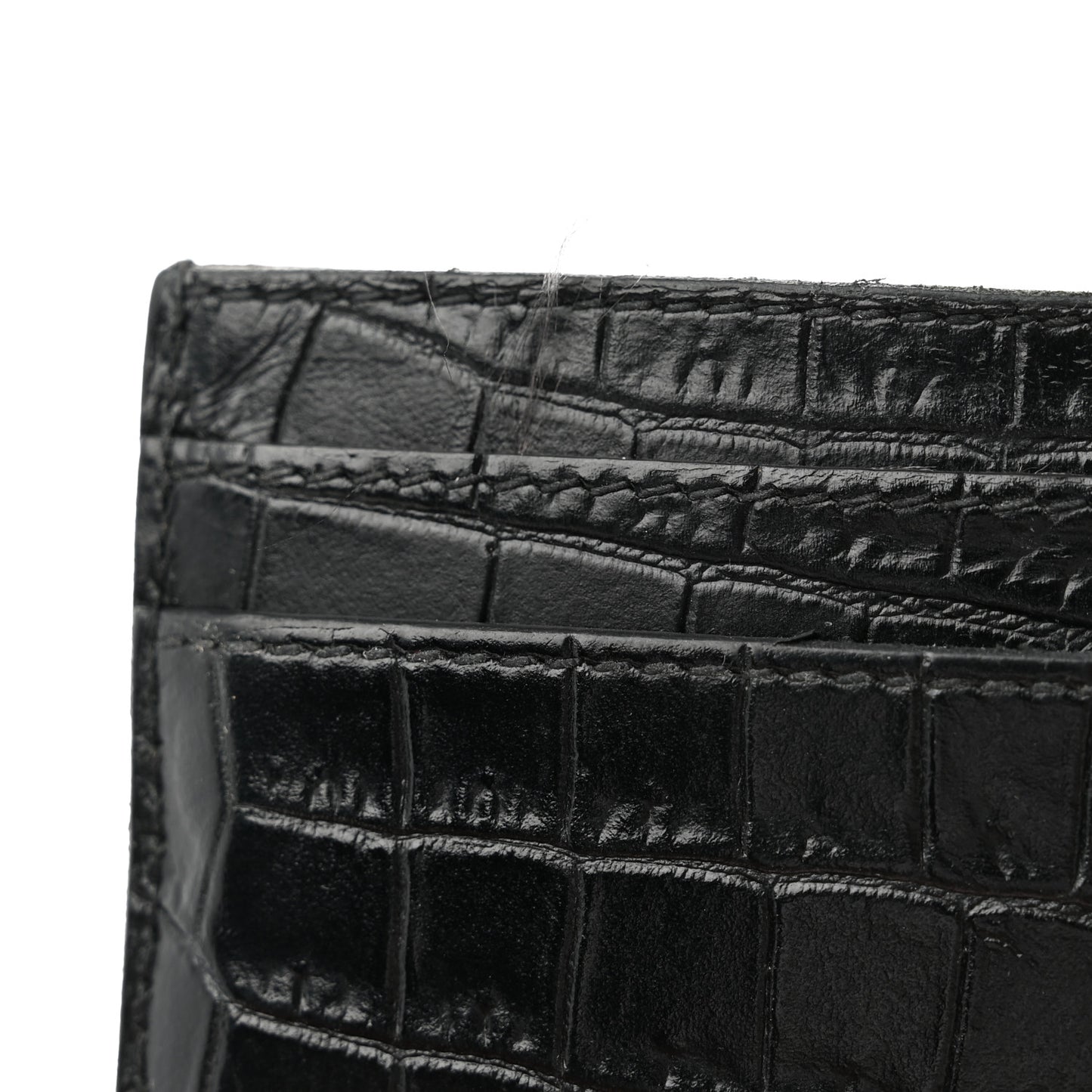 Calfskin Crocodile Embossed Card Case Black
