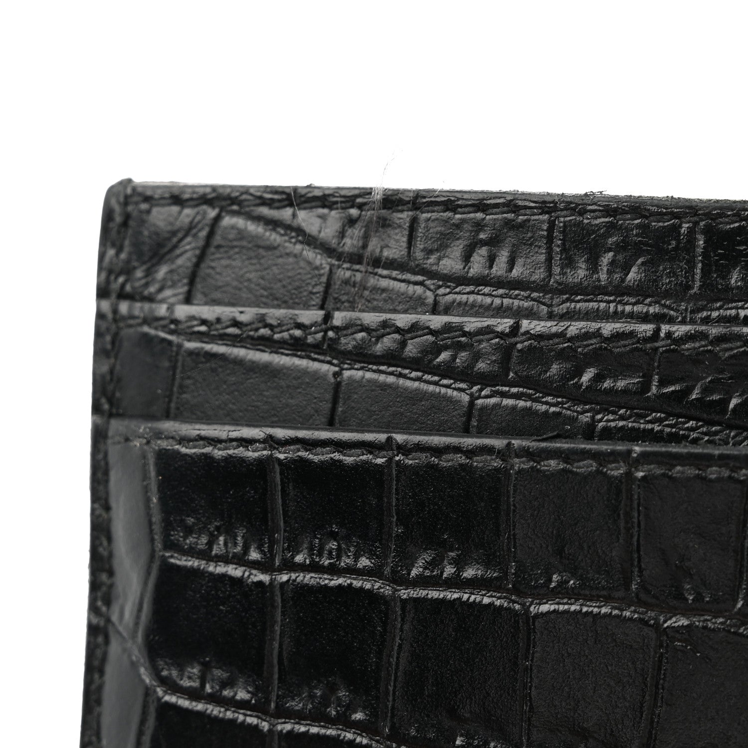 Saint Laurent Calfskin Crocodile Embossed Card Case Black 8 of 8