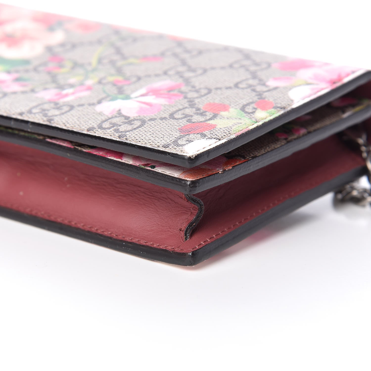 Gucci GG Supreme Monogram Blooms Chain Wallet Beige Multicolor Dry Rose 9 of 13