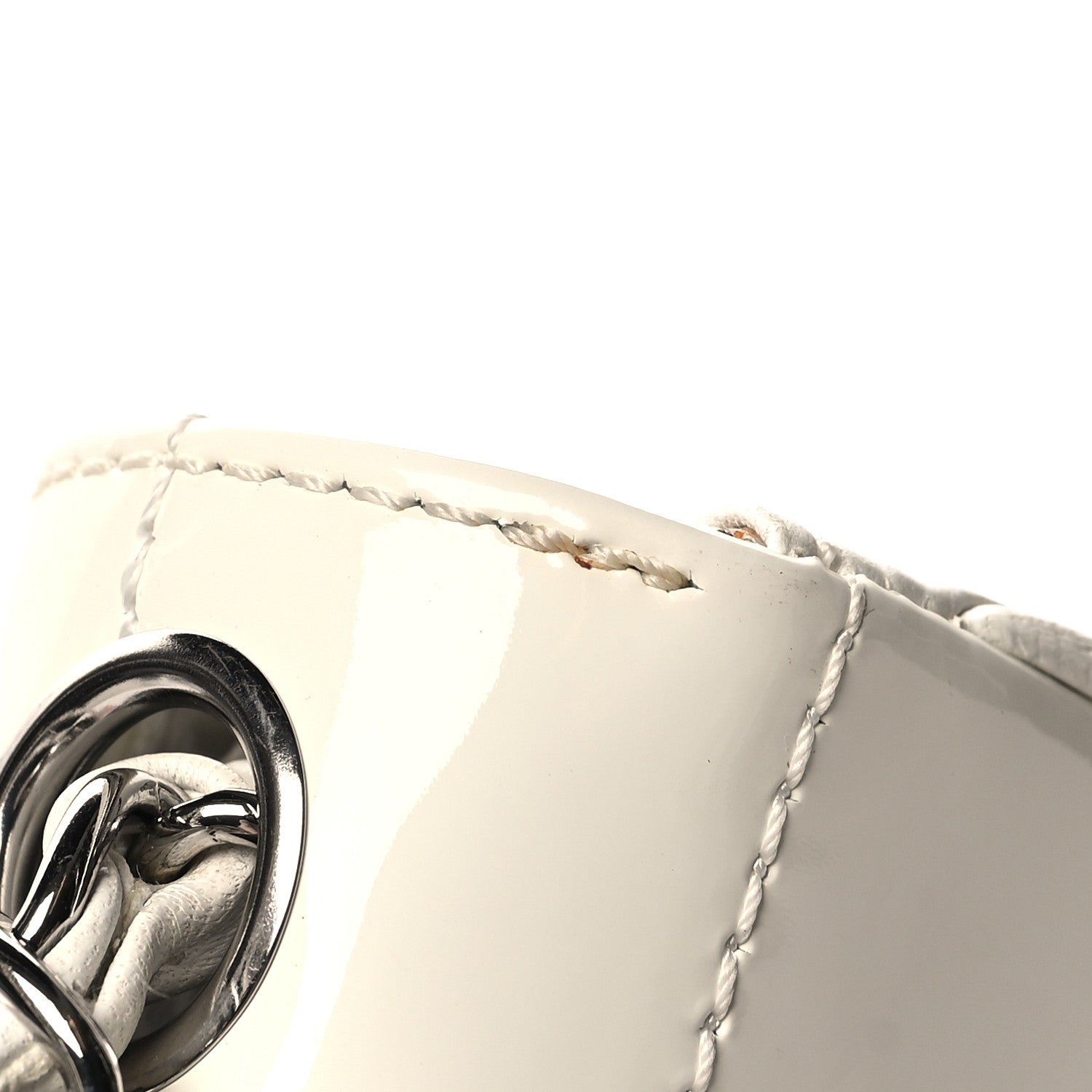 Chanel Patent Quilted Diagonal CC East West Chocolate Bar Flap White 12 of 14