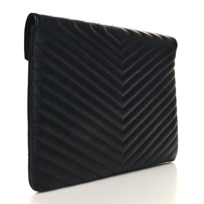 Chanel Calfskin Chevron Quilted Small Envelope Clutch Black 3 of 11