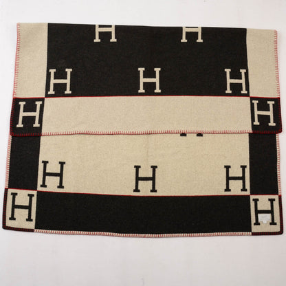 Hermes Wool Cashmere Signature Avalon Blanket Gris Fonce Ecru 4 of 5