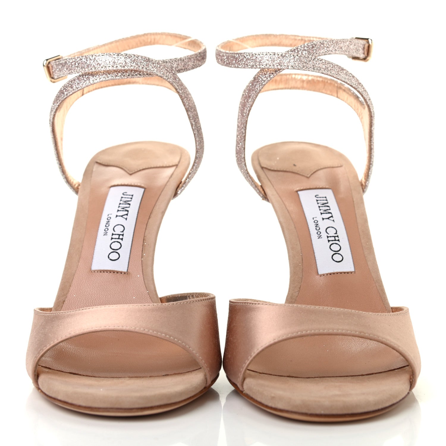 Jimmy Choo Satin Glitter Helen 100 Sandals 38.5 Antique Rose 2 of 6