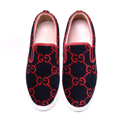 Gucci Terry Cloth Miro Soft Calfskin GG Monogram Mens Dublin Slip On Sneakers 12 Blue Red Hibiscus Red 5 of 8