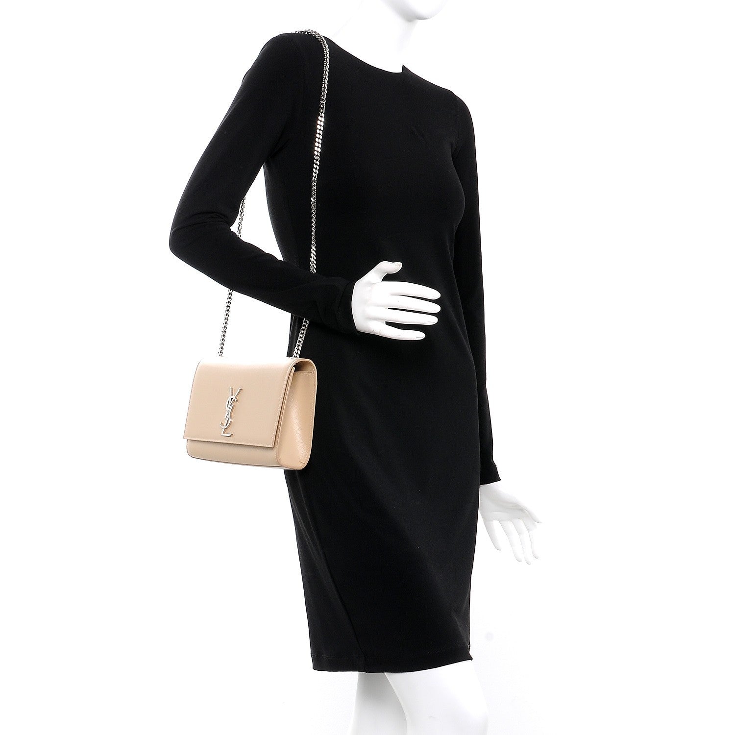 Saint Laurent Grain De Poudre Medium Monogram Kate Satchel Nude Powder 2 of 7