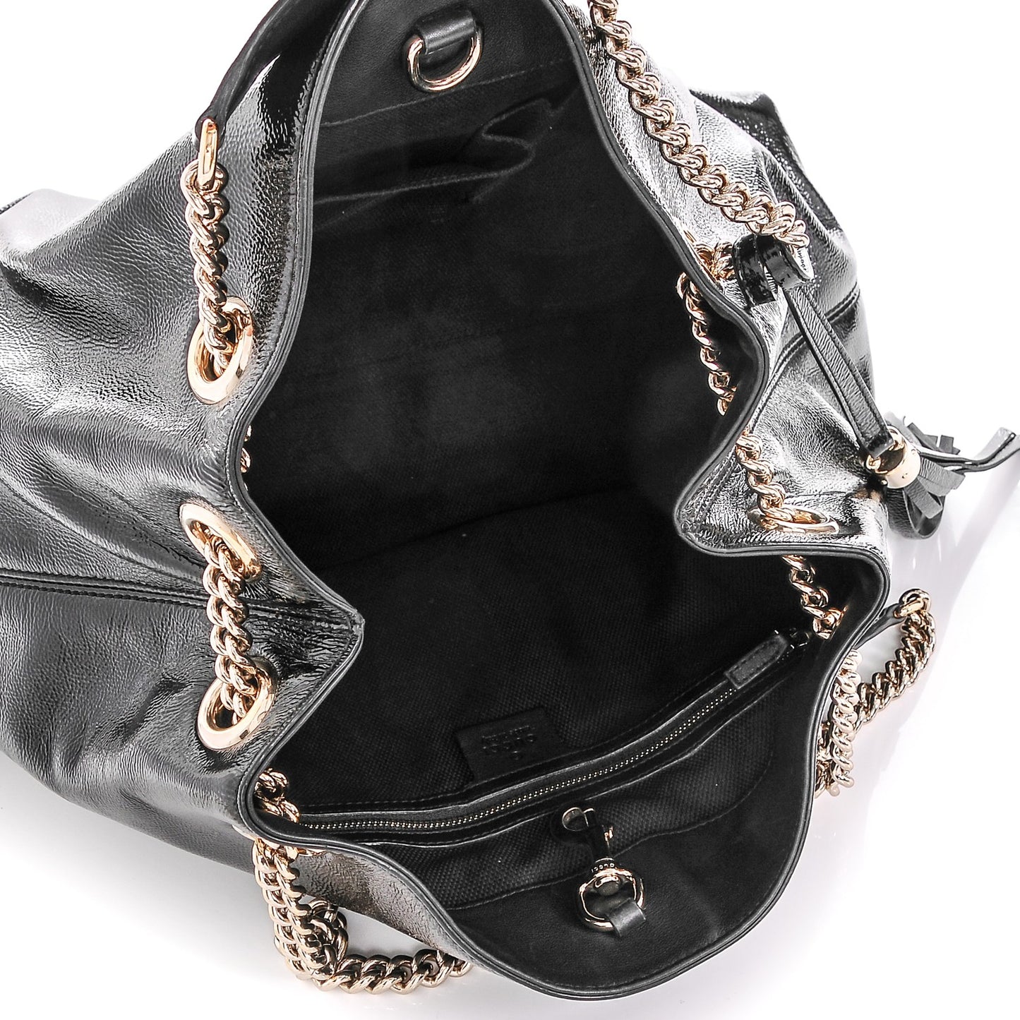 Patent Medium Soho Chain Shoulder Bag Black
