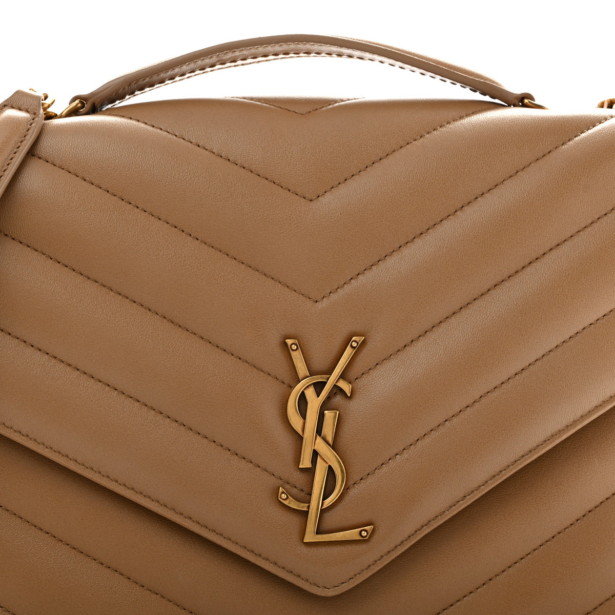 Saint Laurent Lambskin Chevron Quilted Large LouLou Natural Tan 9 of 15
