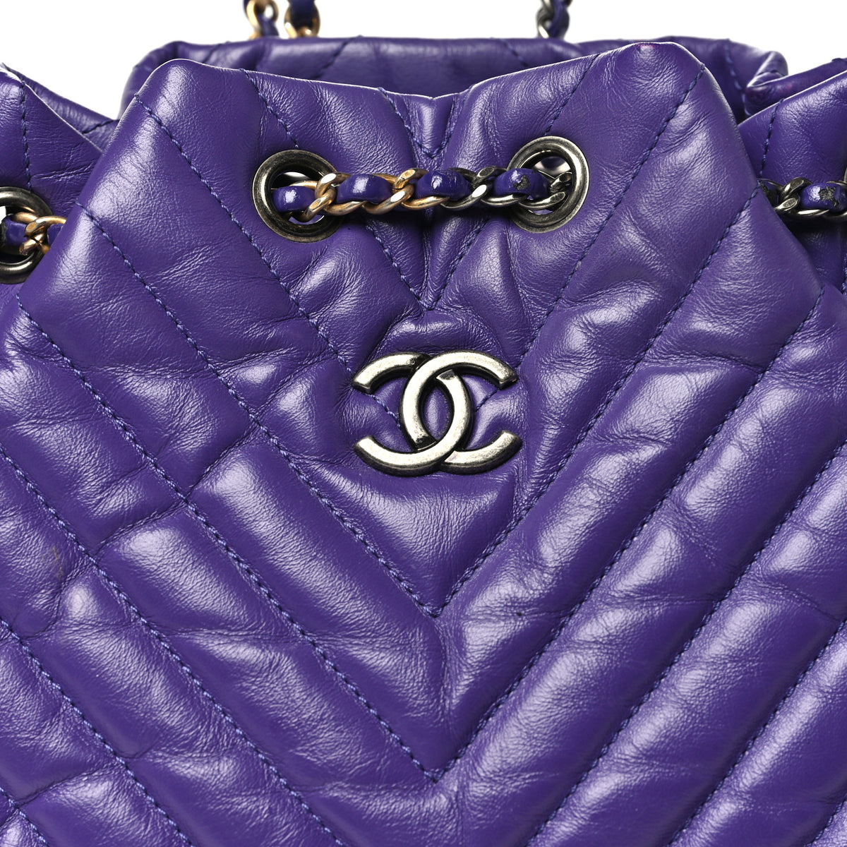 Aged Calfskin Chevron Quilted Small Gabrielle Backpack Purple