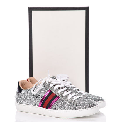 Gucci Glitter Web Ace Sneakers 38.5 Silver 10 of 10