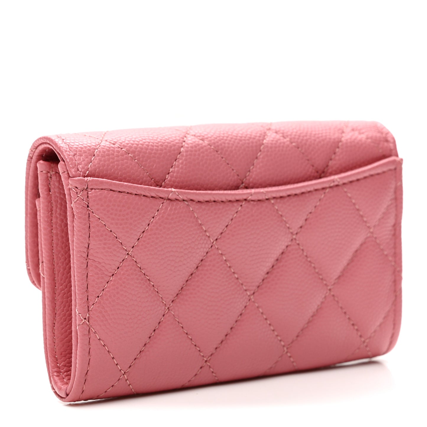 Caviar Quilted Flap Card Holder Wallet Pink