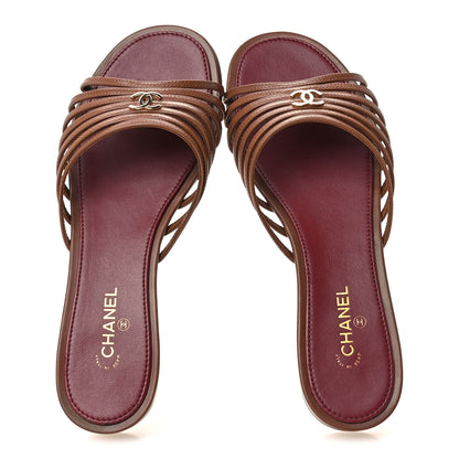 Chanel Goatskin Caged CC Slide Sandals 37.5 Light Brown 2 of 9
