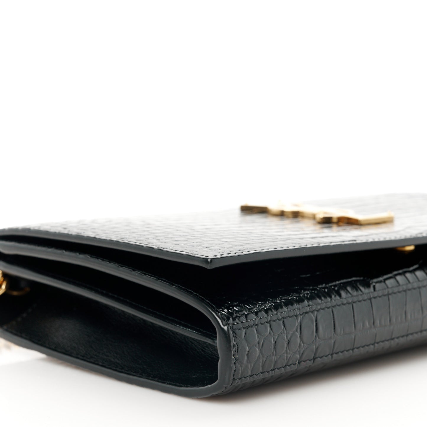 Calfskin Crocodile Embossed Cassandre Wallet On Chain WOC Black
