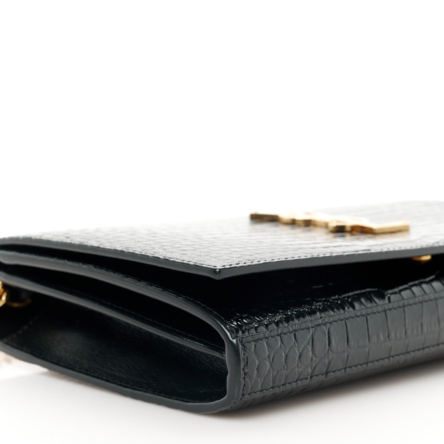 Saint Laurent Calfskin Crocodile Embossed Cassandre Wallet On Chain WOC Black 8 of 9