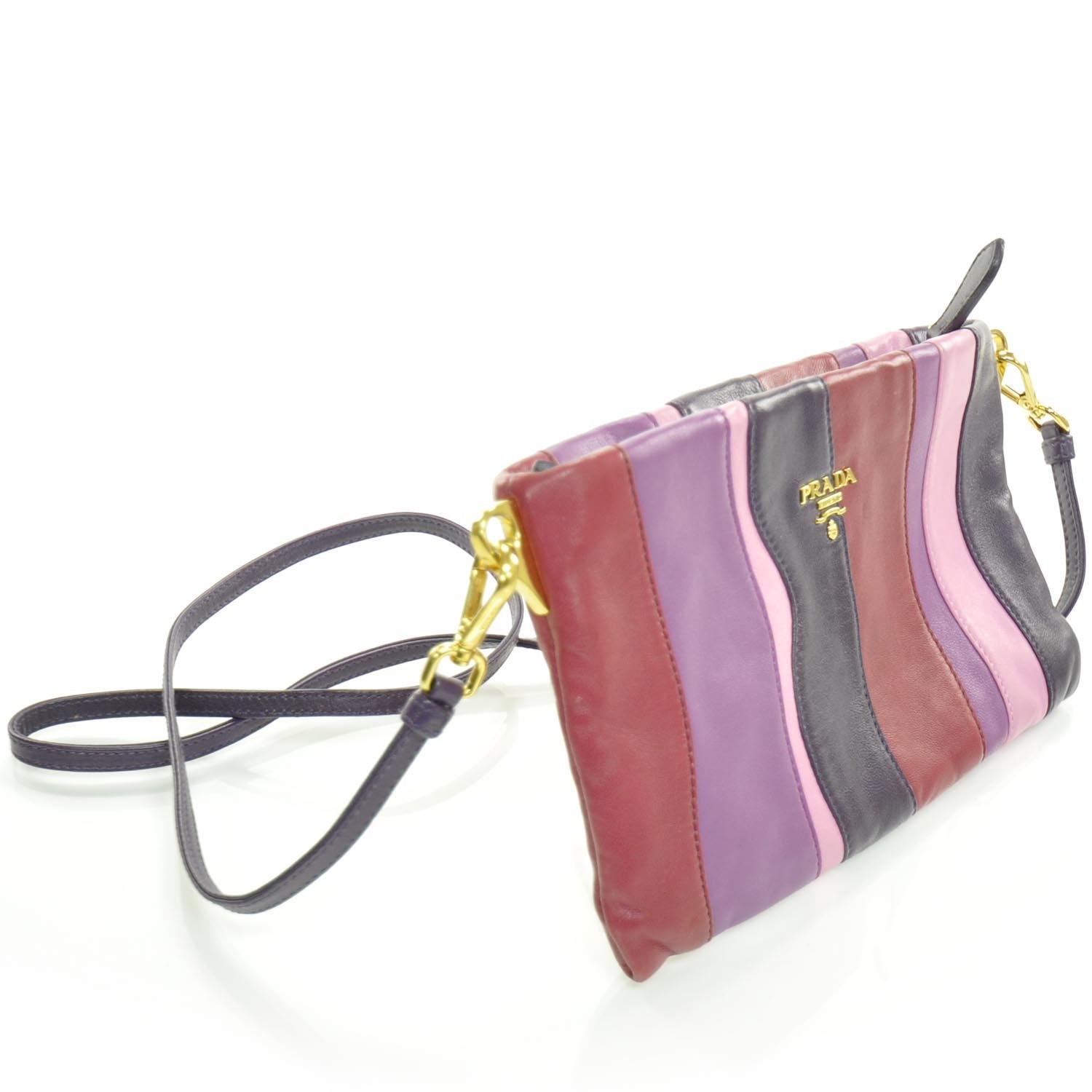 Prada Nappa Trembled Blossoms Stripes Pochette Bag Ibisco Viola 3 of 8