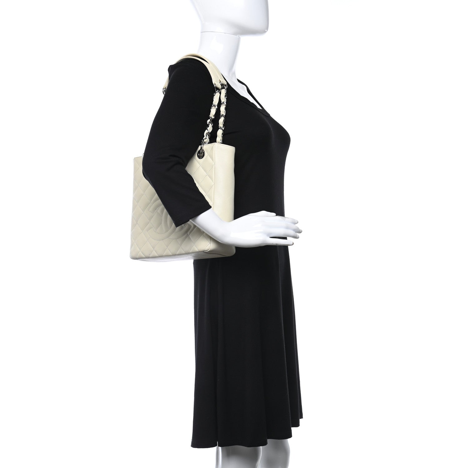 Chanel Caviar Quilted Petit Shopping Tote PST Light Beige 2 of 12