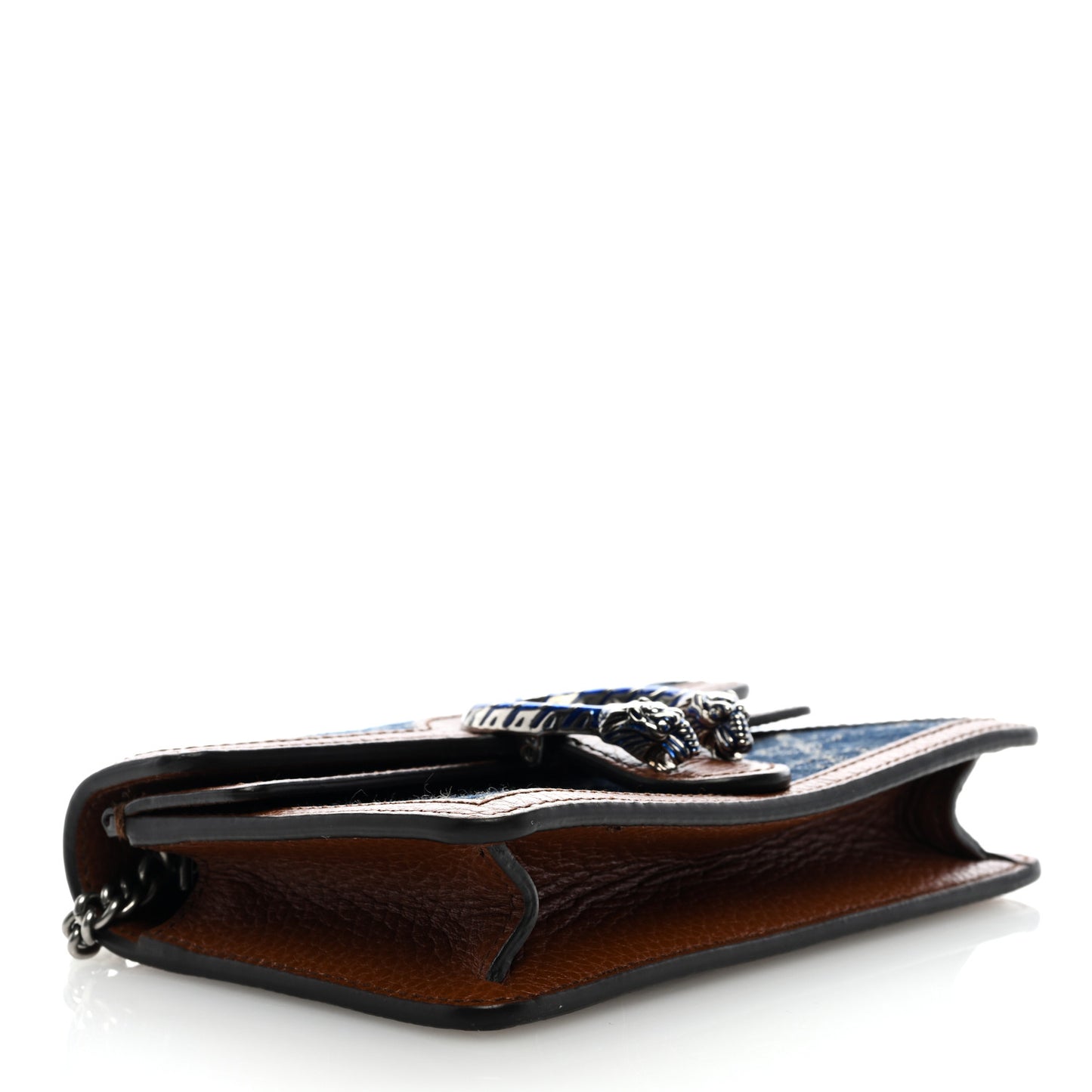 New Denim GG Monogram Dollar Calfskin Enamel Super Mini Dionysus Shoulder Bag Blue Tea Cuir Epilog Electric Blue