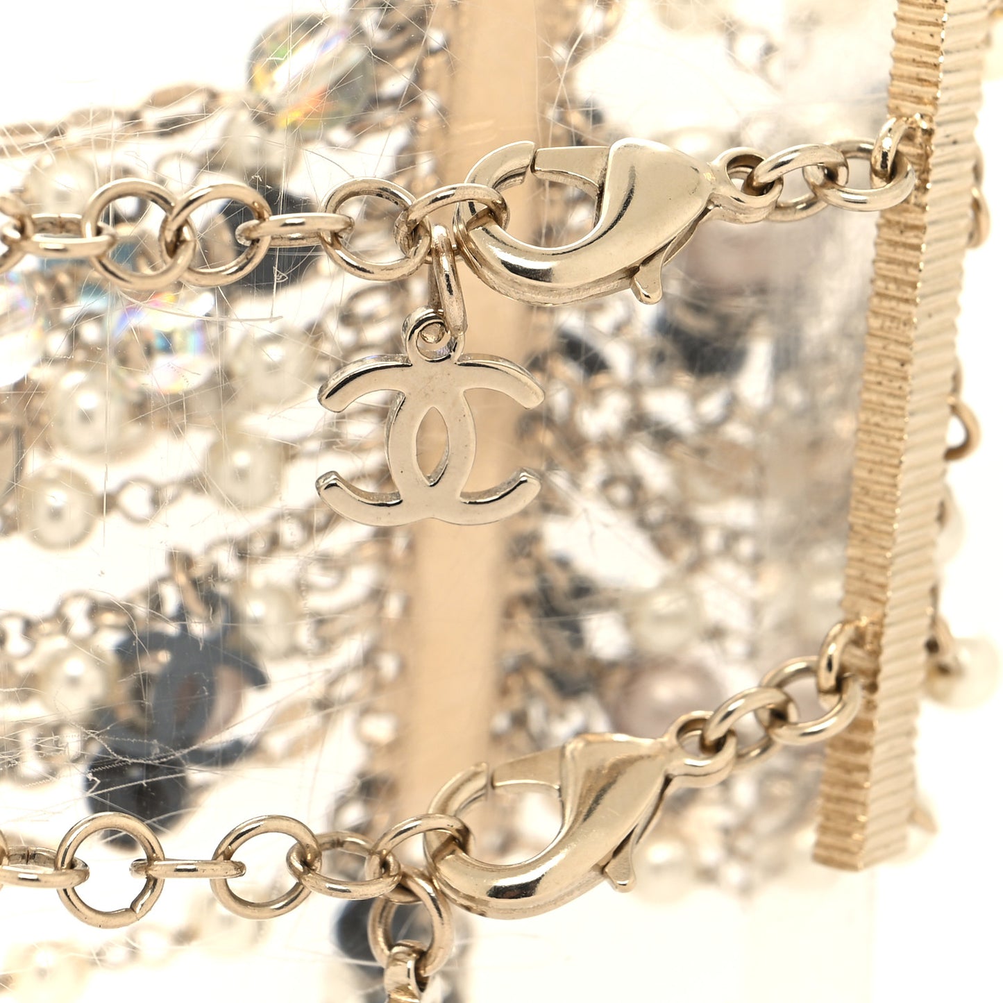 Pearl Bead Crystal CC Multi Strand Chain Bracelet Black White Gold