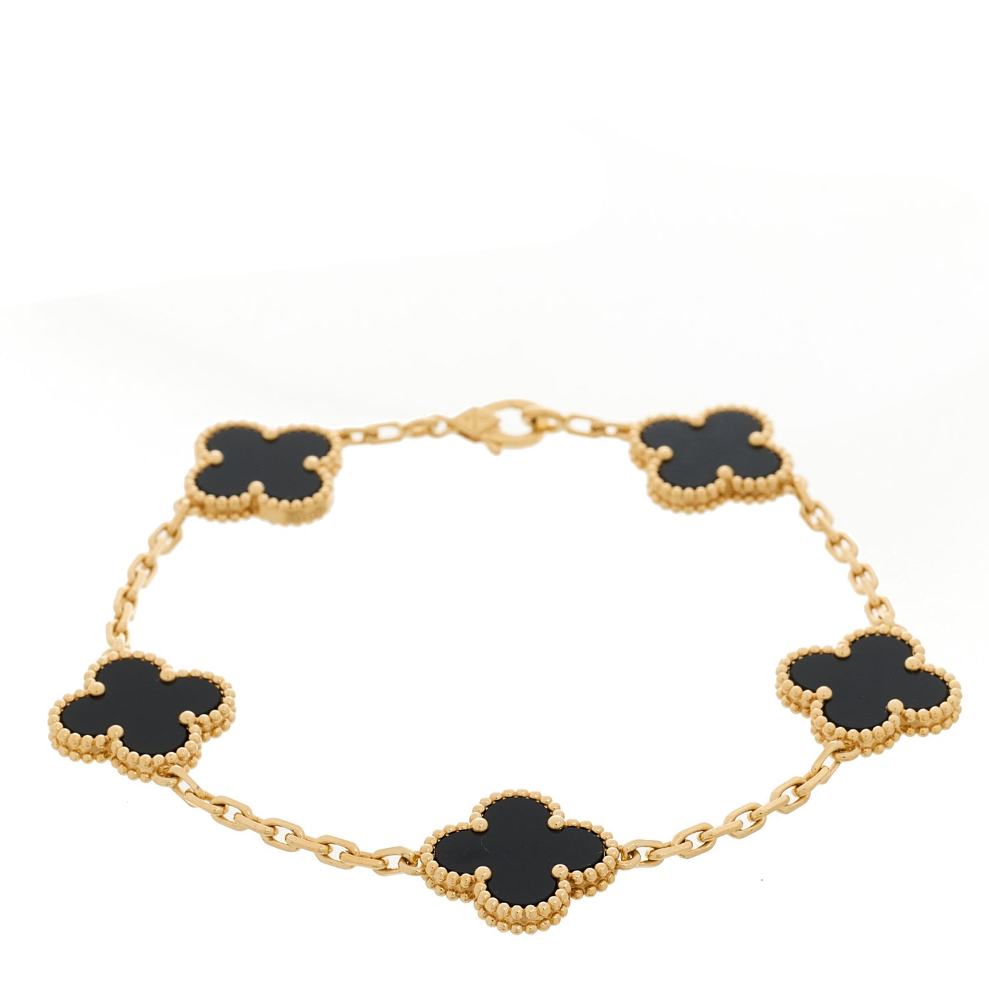 18K Yellow Gold Black Onyx 5 Motifs Vintage Alhambra Bracelet