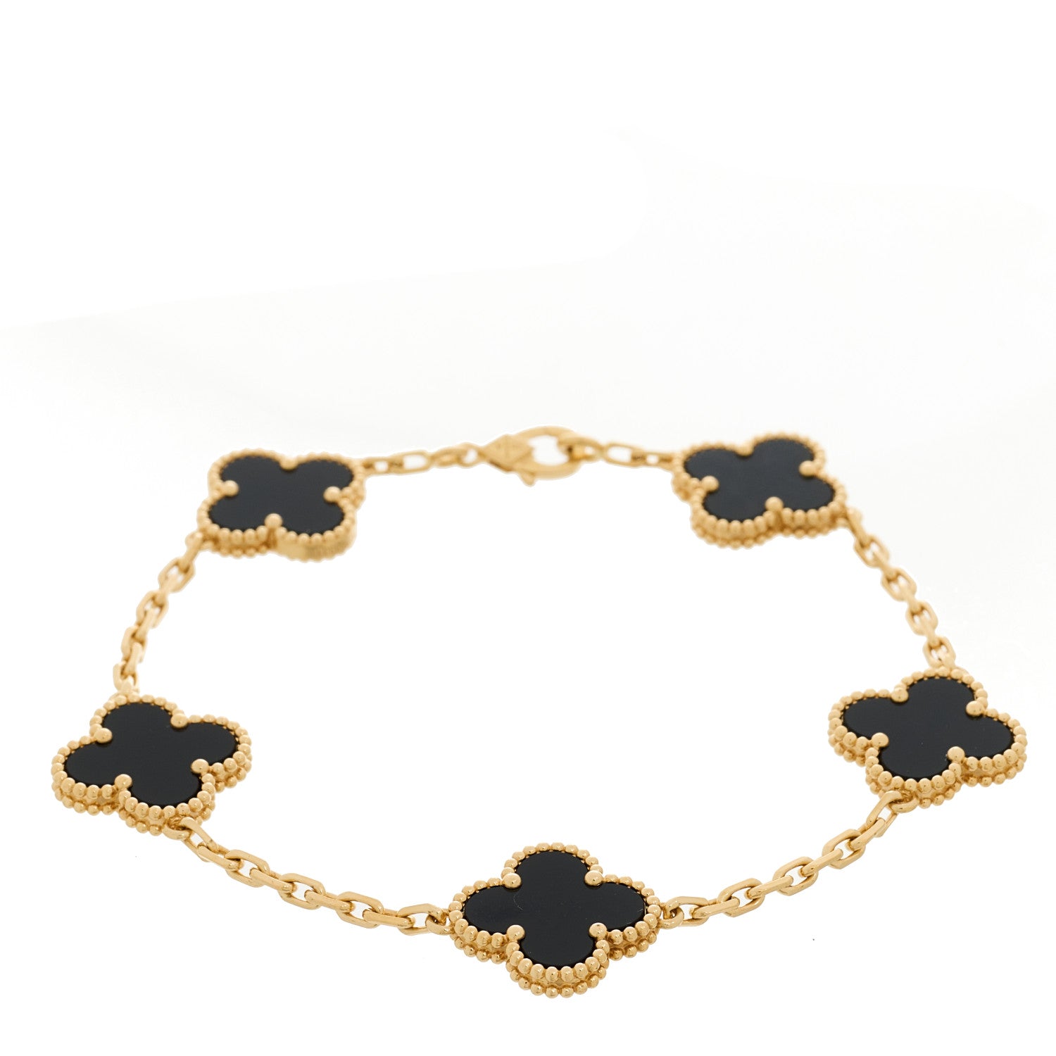 Van Cleef & Arpels 18K Yellow Gold Black Onyx 5 Motifs Vintage Alhambra Bracelet 1 of 5