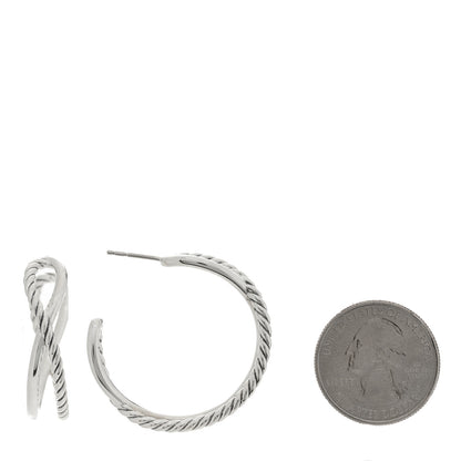 David Yurman Sterling Silver Crossover Cable Hoop Earrings 2 of 4