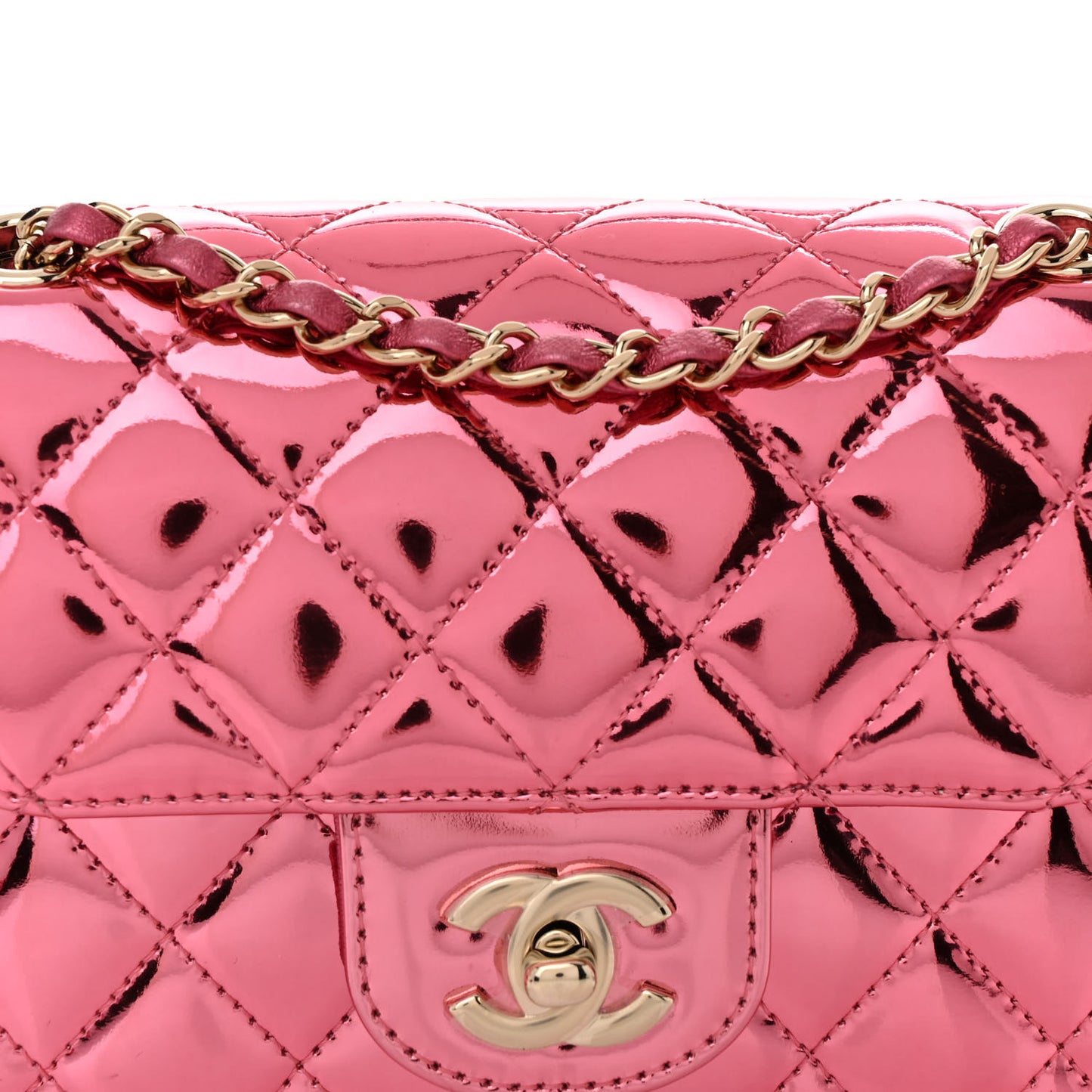 Mirror Calfskin Metallic Lambskin Quilted Hollywood Boulevard Mini Flap With Star Coin Purse Pink
