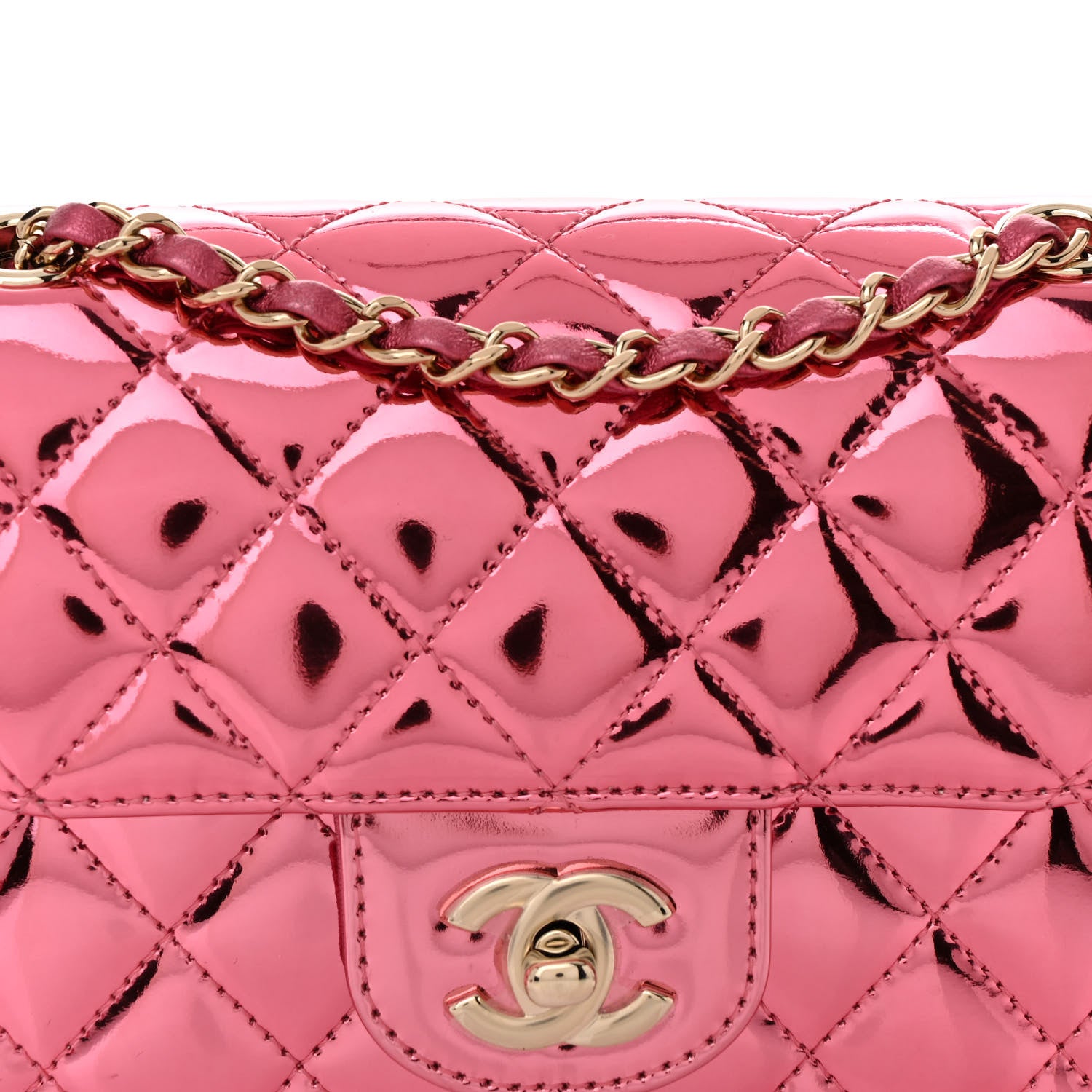 Chanel Mirror Calfskin Metallic Lambskin Quilted Hollywood Boulevard Mini Flap With Star Coin Purse Pink 9 of 13