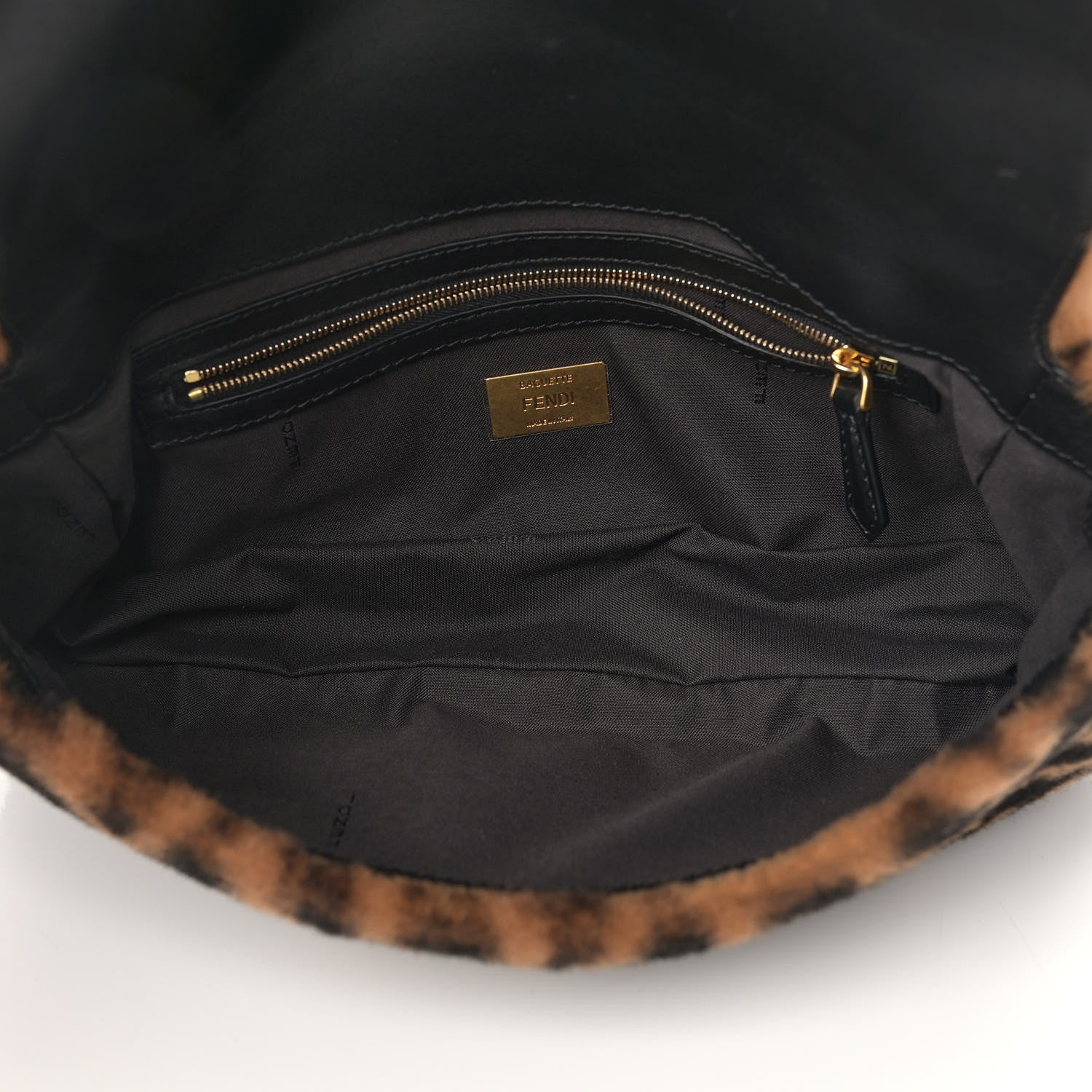 Fendi Shearling Vitello Dolce Macro FF 1974 Baguette Tobacco Black 4 of 11