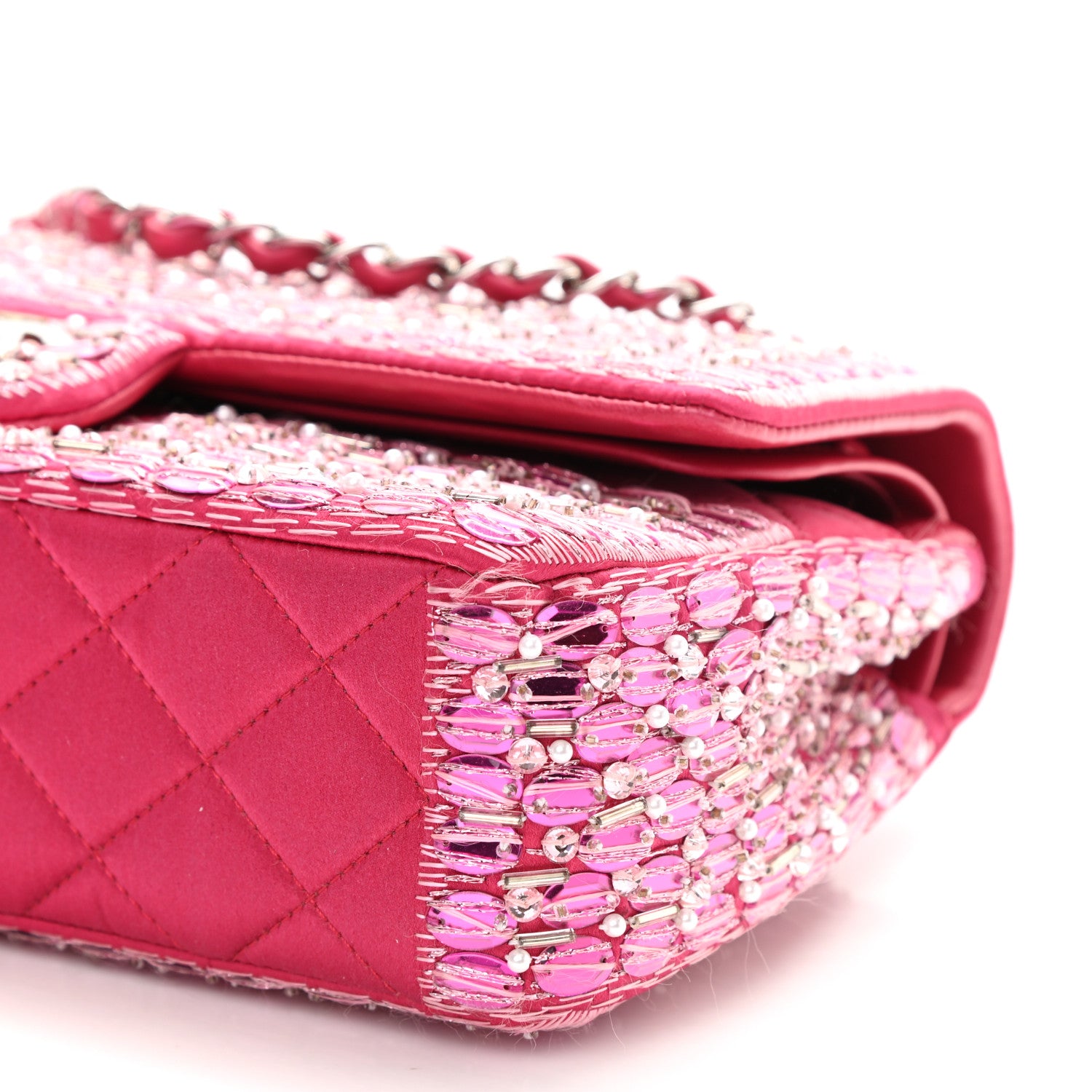 Chanel Satin Pearl Beaded Medium Flap Pink 9 of 11