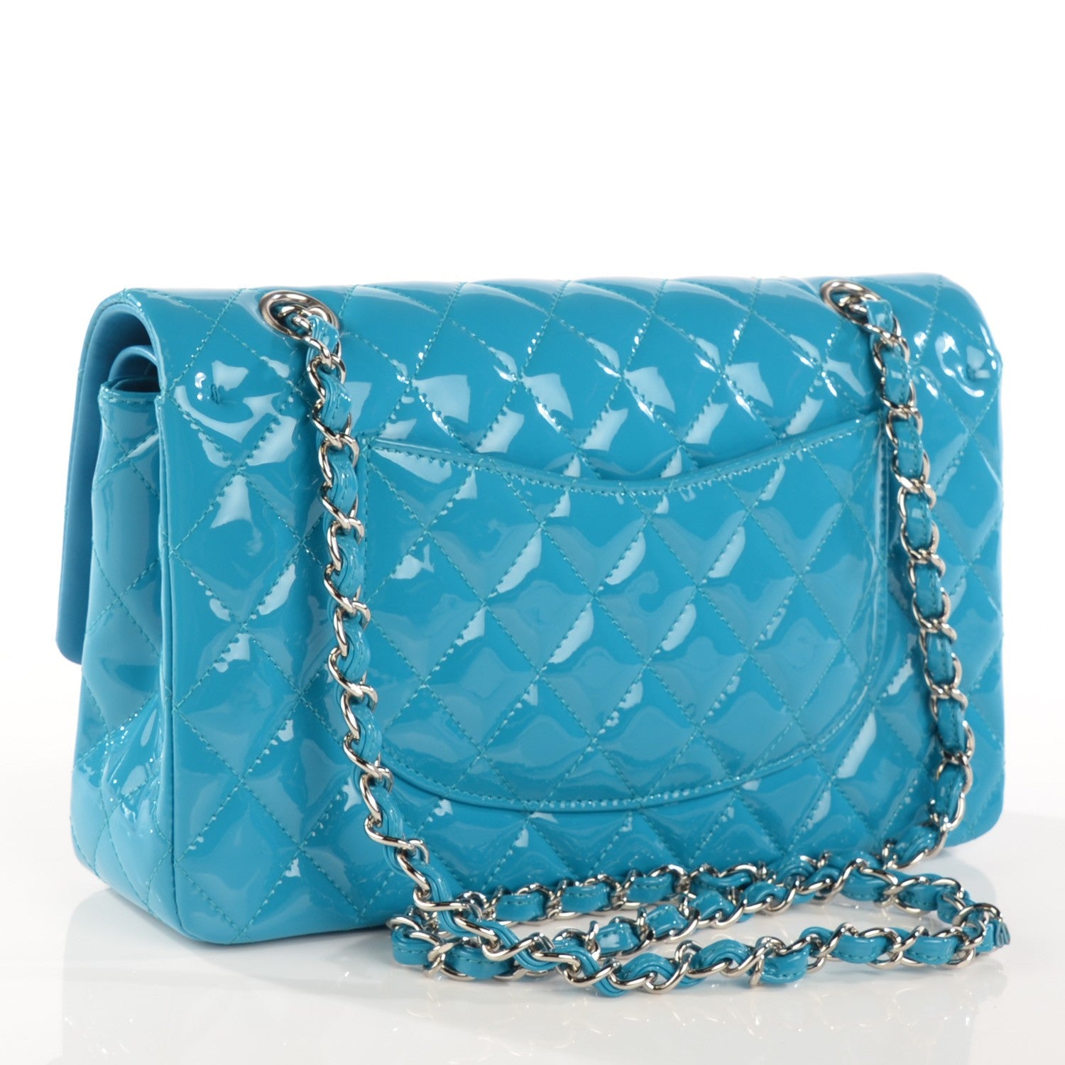Chanel Patent Calfskin Quilted Medium Double Flap Turquoise 3 of 8