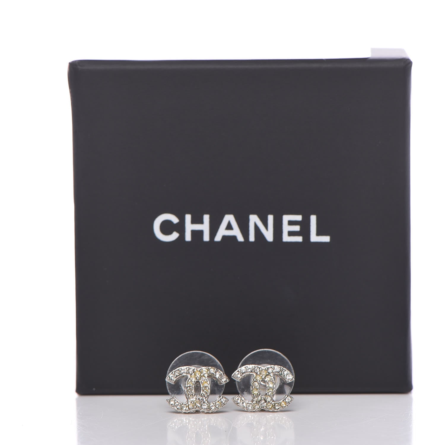 Chanel Crystal Timeless CC Earrings Silver 7 of 7