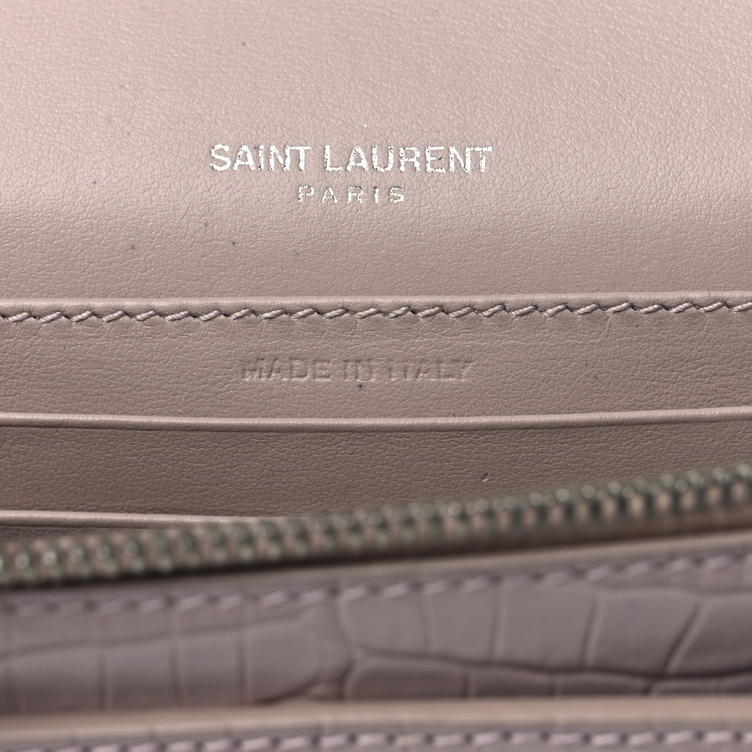 Saint Laurent Calfskin Crocodile Embossed Monogram Sunset Chain Wallet Marble Pink 6 of 11