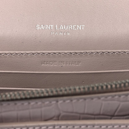 Saint Laurent Calfskin Crocodile Embossed Monogram Sunset Chain Wallet Marble Pink 6 of 11