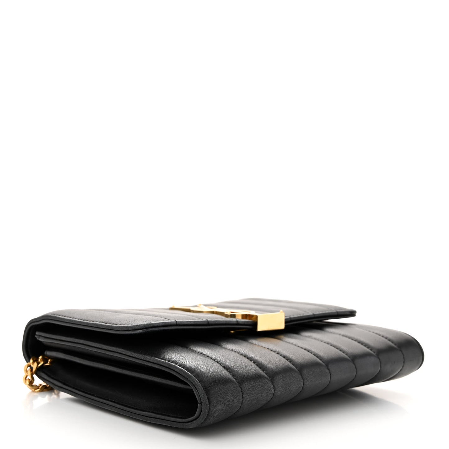 Lambskin Matelasse Monogram Vicky Chain Wallet Black