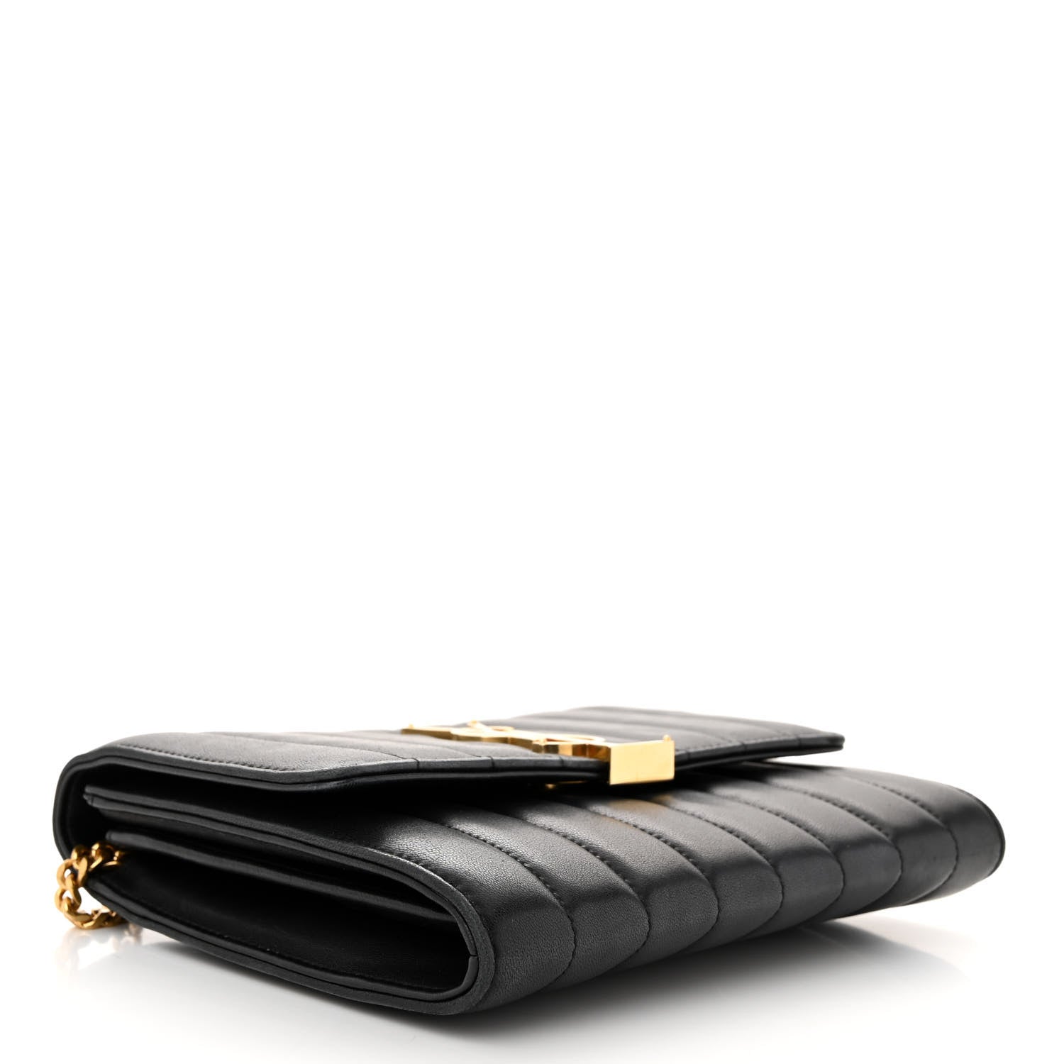 Saint Laurent Lambskin Matelasse Monogram Vicky Chain Wallet Black 4 of 10