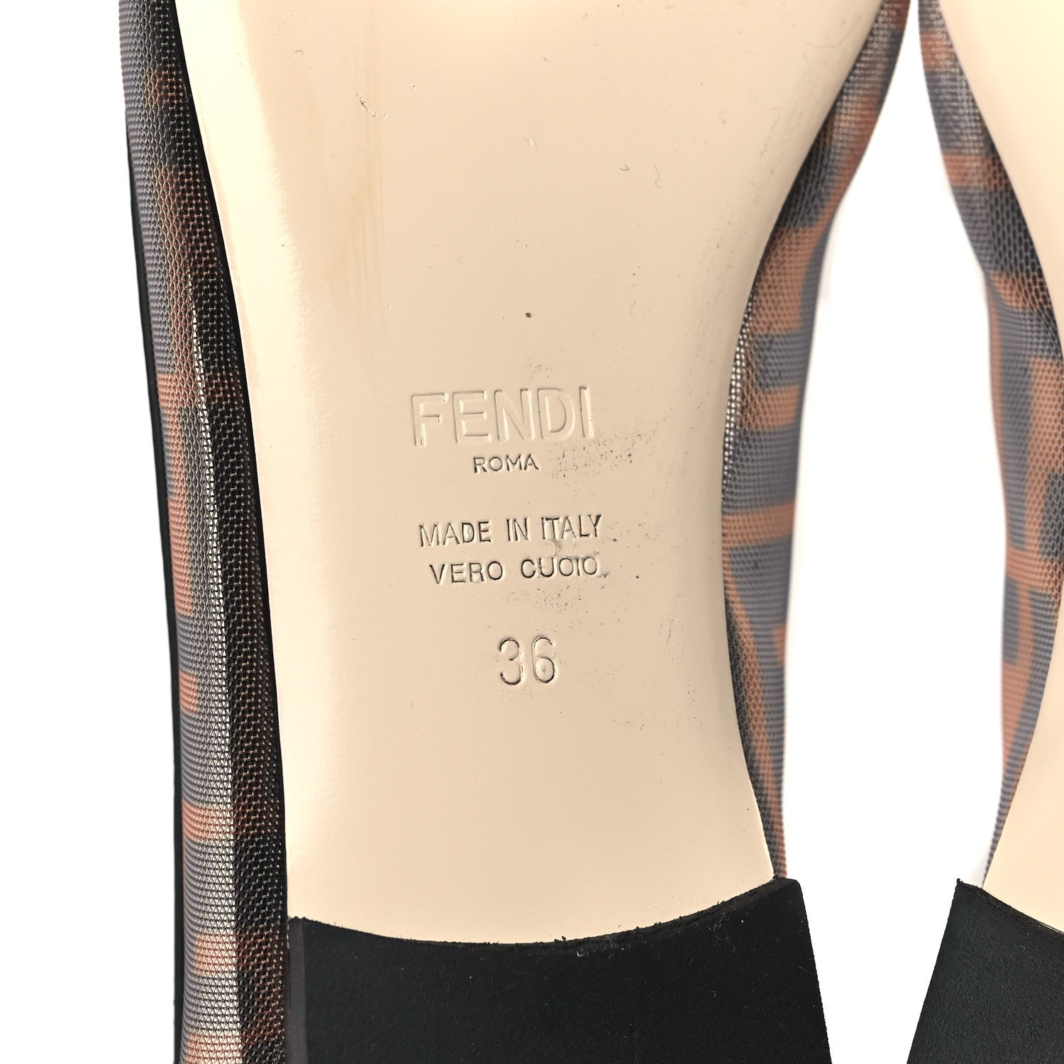 Fendi Mesh FF Skimmer Ballerina Flats 36 Tobacco Moro Black 6 of 8