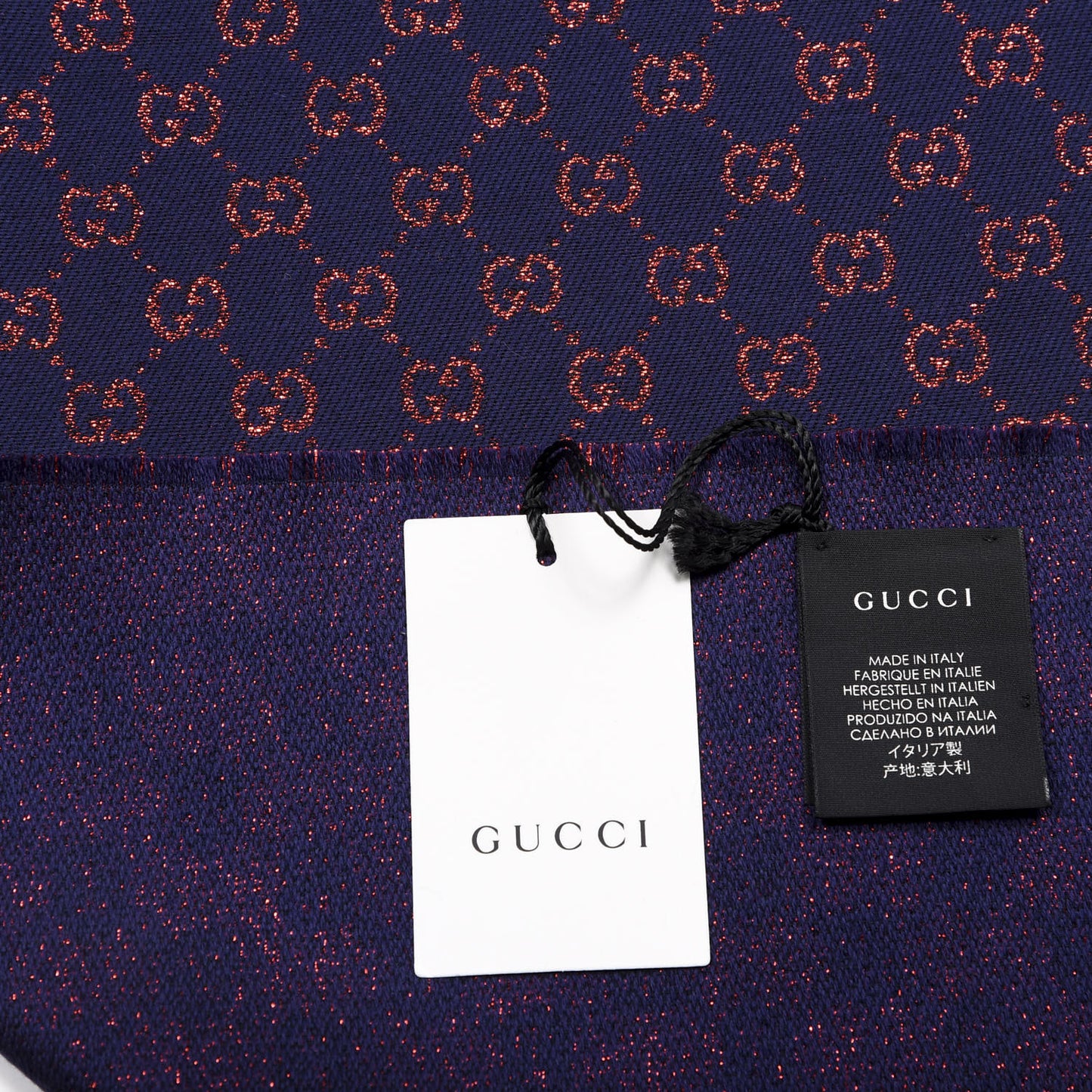 Wool Silk Jacquard GG Monogram Stenix Scarf Navy Red