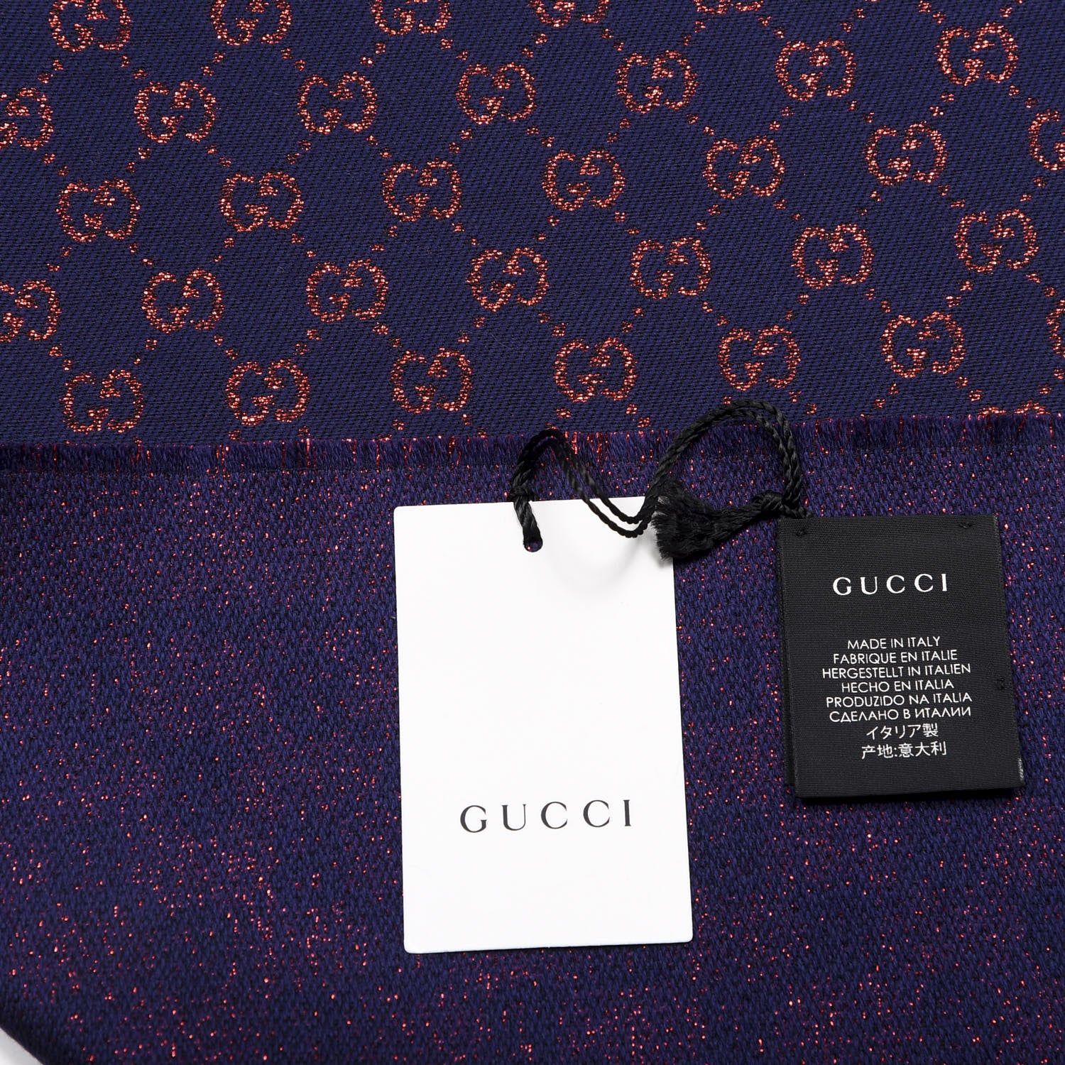 Gucci Wool Silk Jacquard GG Monogram Stenix Scarf Navy Red 4 of 4
