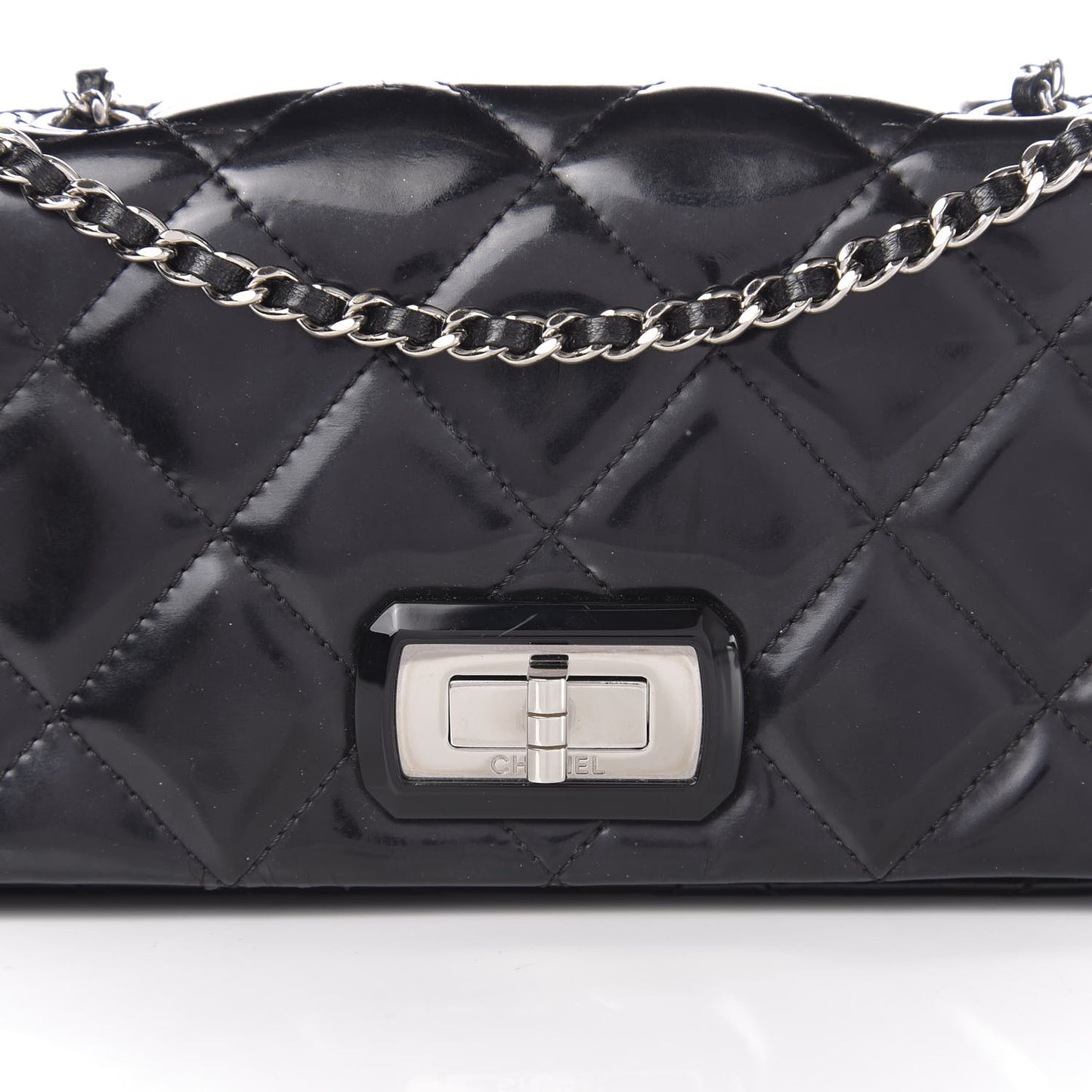 Patent Quilted Mademoiselle East West Flap Black